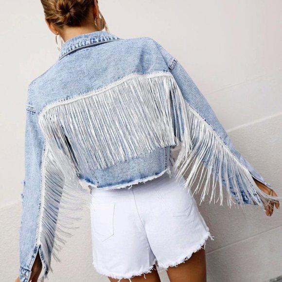 . Jackets & Blazers - Boho  Button Front Crop Raw Hem Denim Jacket